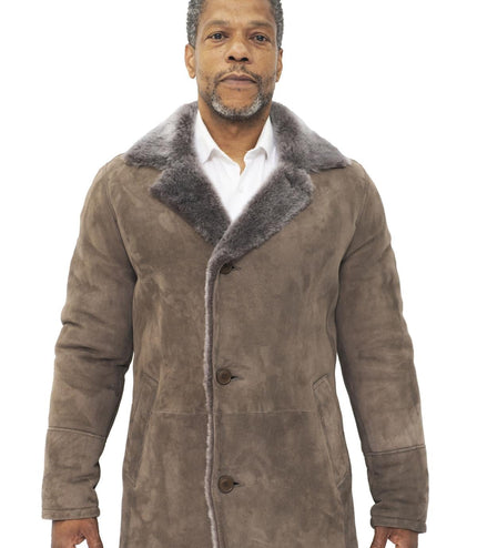Mens Sheepskin Classic Car Coat-Avondale - Taupe