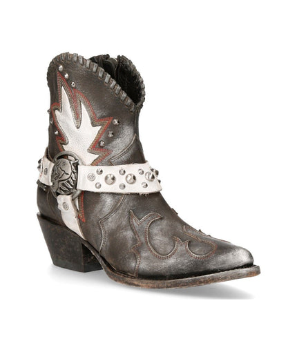 New Rock Grey Leather Pointed Cowboy Boots - WSTM004-S2