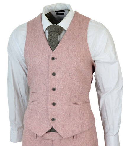 Men's Pink Tweed 3 Piece Wool Suit