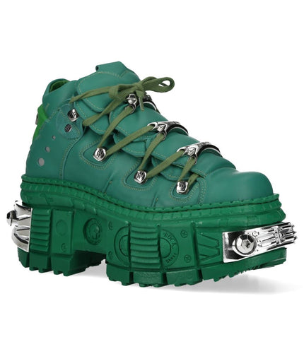 New Rock M-106Wall-C29 Metallic Green Leather Gothic Ankle Boots