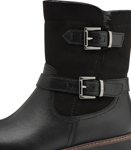Tamaris Womens Winter Black Leather Buckle Zip Biker Ankle Boots