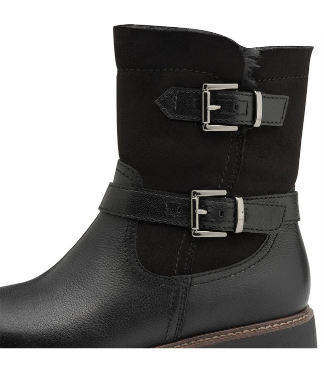 Tamaris Womens Winter Black Leather Buckle Zip Biker Ankle Boots
