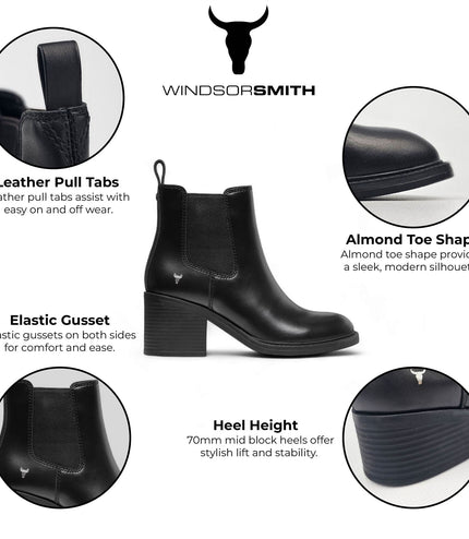 Windsorsmith Womens Black Classic Leather Platform Ankle Chelsea Boots - Varsity