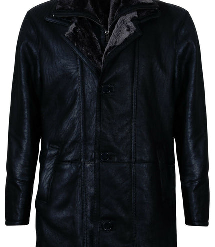 Mens Warm Shearling Sheepskin Leather Coat-Florence - Black