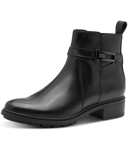 Tamaris Womens Black Leather Buckled Zip Biker Ankle Boots