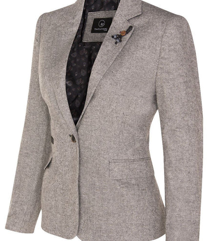 Womens Tweed 1920s Herringbone Light Grey Blazer