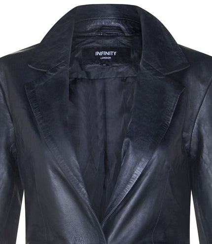 Womens Soft Leather Blazer Jacket-Apeldoorn - Black
