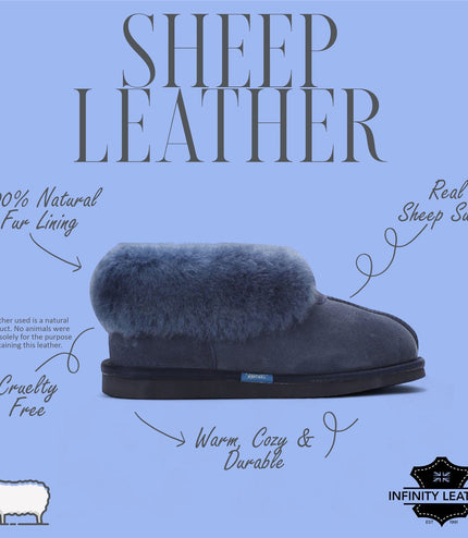 Women's Sheepskin Suede Ankle Navy Slip-On Bootie Winter - Glacier
