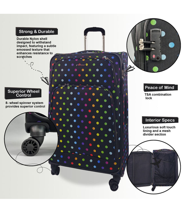 Ashbourne Cabin Soft Shell Suitcase in Dots