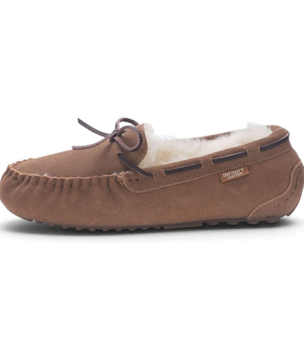 Women's Chestnut Tan Genuine Sheepskin Moccasin Winter Slippers - Aspen