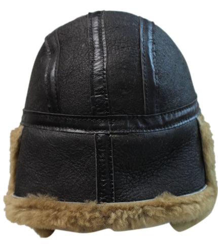 Men's B3 Brown Ginger RAF Aviator Sheepskin B-55 WW2 Trapper Flying Hat