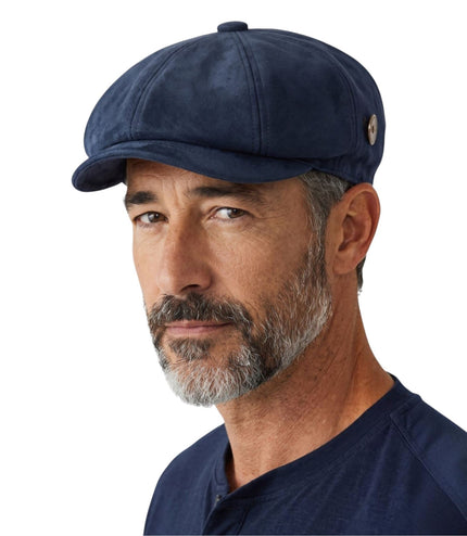 Men's Navy Suede Vintage 8-Panel Classic Gatsby Baker Boy Hat - MHT-1