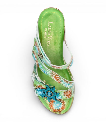 Laura Vita Women's Balade 32 Rose Pink Floral Leather Wedge Espadrille Sandals - Green