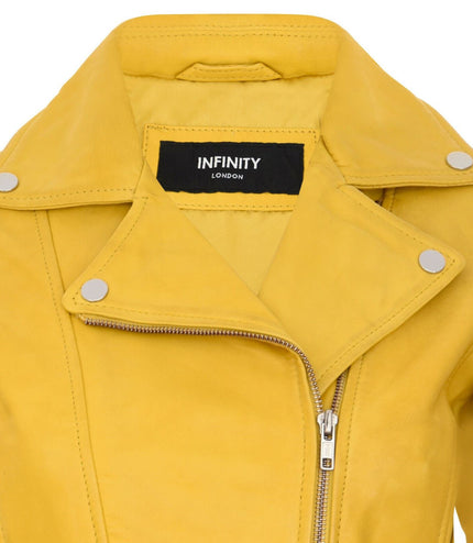 Womens Leather Biker Jacket-Stockholm - Yellow