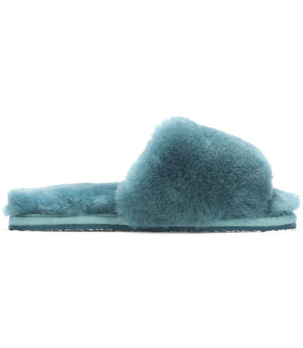 Women's Sheepskin Slippers Teal Warm Winter Fur Sliders - Nordic
