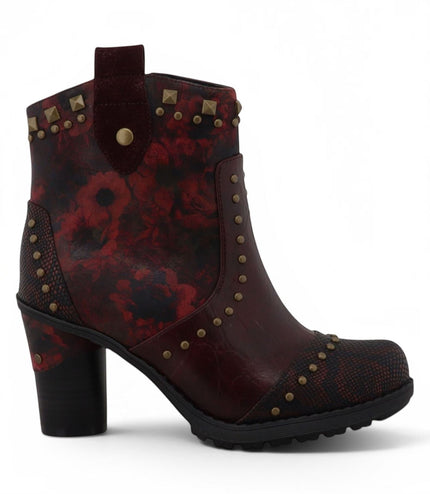 Mustang Women's Burgundy Floral Heeled Ankle Boots - M0162012