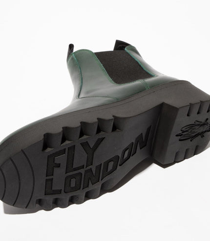 Fly London Womens Petrol Green Medi789 Wedged Chelsea Ankle Leather Platform Boots