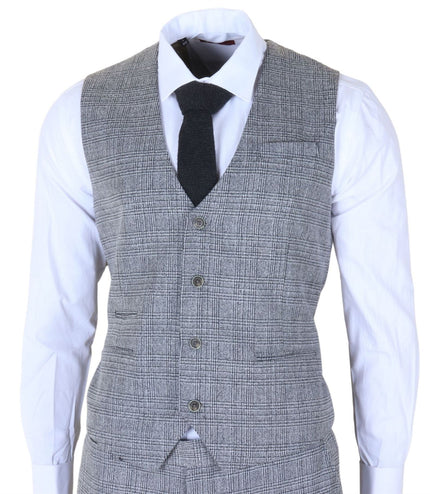 Men's 3-Piece Grey Classic Check Suit Slim Fit Plain Formal Party Suit