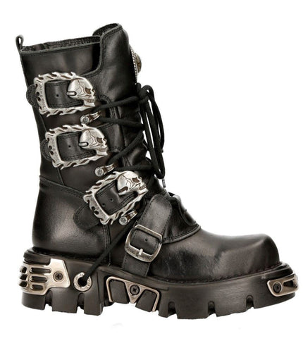 New Rock Black Mid-Calf Gothic Leather Boots - 391-S1