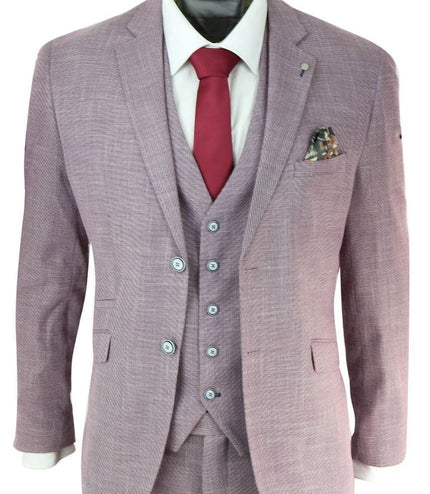 Mens 3 Piece Blush Pink Linen Summer Spring Classic Suit