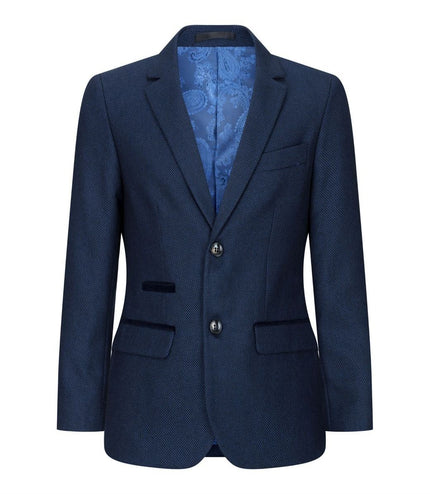 Boys 3 Piece Navy Blue Birdseye Tweed Suit