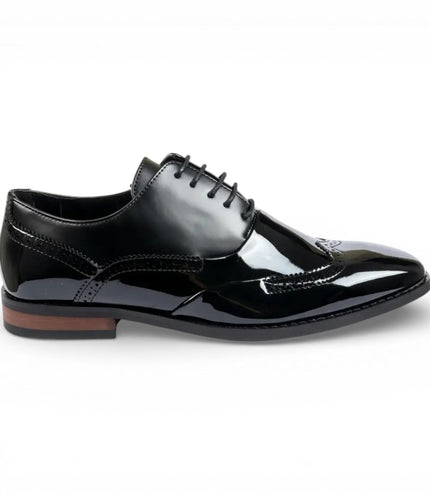 Men's Black Patent PU Leather Wingtip Brogue Oxford Shoes