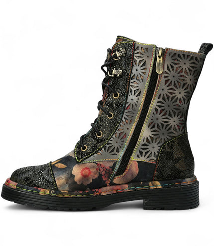 Laura Vita Incaso 36 Black Floral Womens Gothic Victorian Leather Ankle High Boots