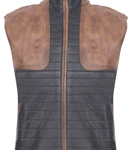 Mens Black/Brown Leather Gilet-Sheffield