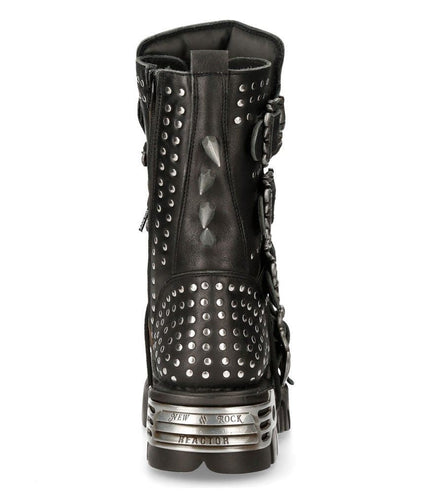 New Rock Black Leather Studded Gothic Boots - 1535-S1