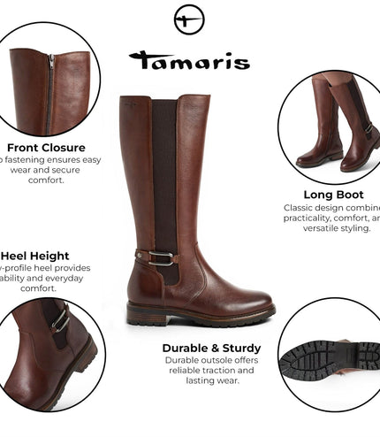 Tamaris Women’s Brown Leather Knee High Platform Heel Long Boots - 25609-47