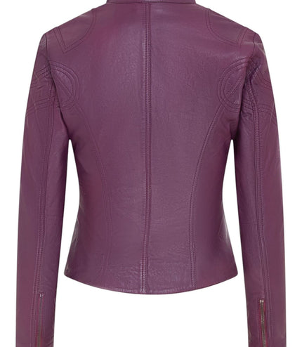 Womens Slim-Fit Leather Biker Jacket-Maldon - Purple