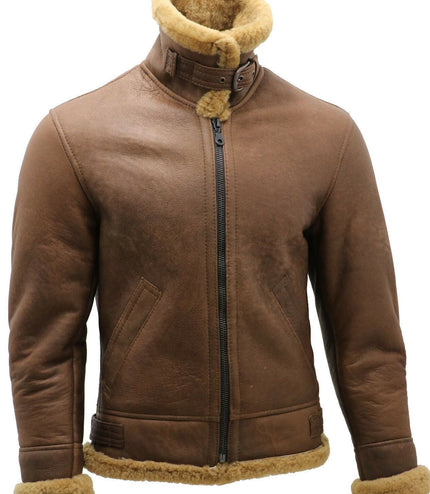 Mens B3 WW2 Sheepskin Leather Flying Aviator Jacket-Houston - Ginger Brown