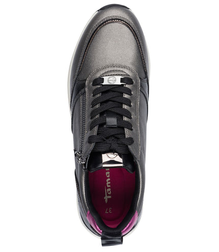 Tamaris Womens Pewter Silver Pink Fashion Lace-Up Zipped Sneakers Trainers
