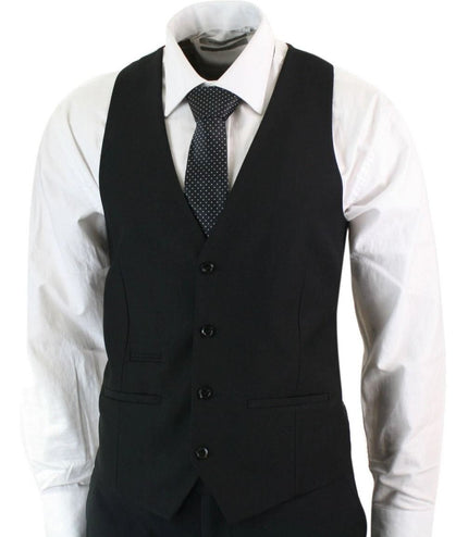 Mens 3 Piece Plain Black Classic Retro Suit