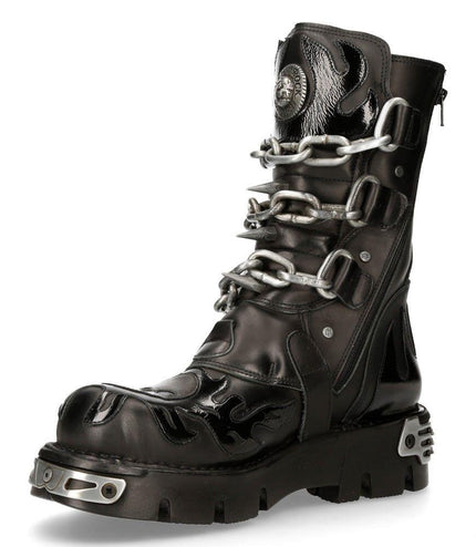 New Rock Black Spiked Mid-Calf Gothic Boots - 727-S1