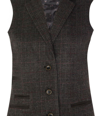 Womens Tweed 1920s Herringbone Charcoal Waistcoat