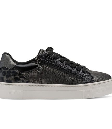 Tamaris Womens Petwer Silver Faux Leather Fashion Lace Up Sneakers