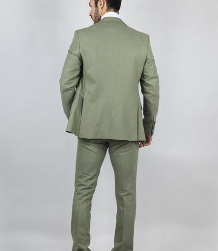 Men's Sage Green Tailor Fit 3 Piece Linen Summer Wedding Suit