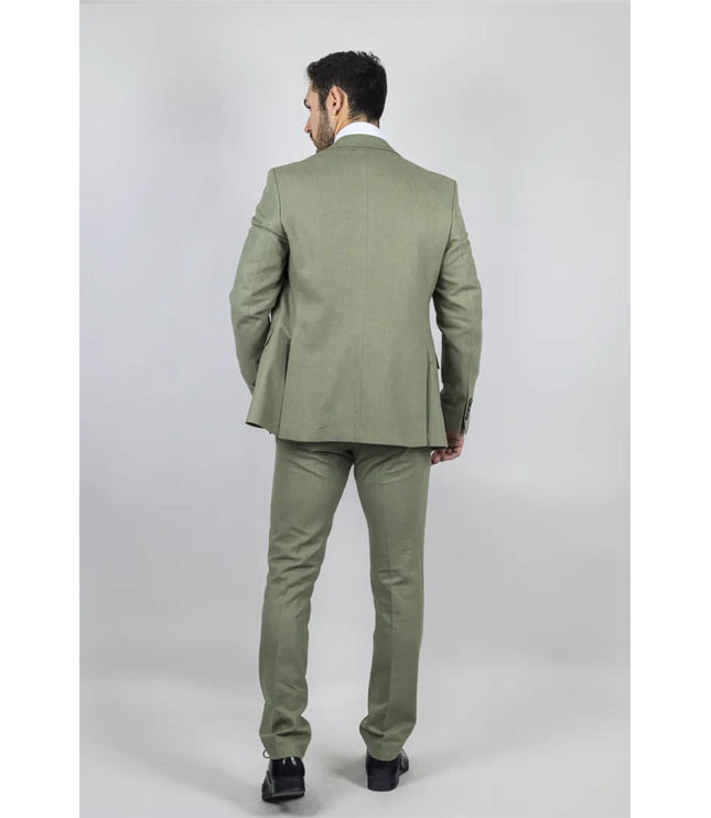 Men's Sage Green Tailor Fit 3 Piece Linen Summer Wedding Suit