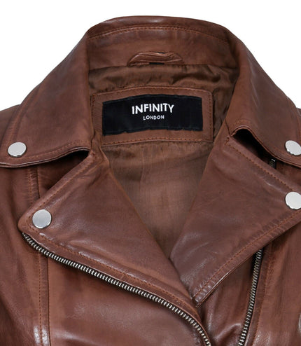 Womens Leather Biker Jacket-Stockholm - Brown