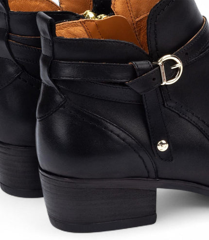 Pikolinos Women's Black Leather Ankle Bootie Zip Heel Boots - Daroca