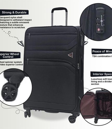 Corby Set of 3 Soft Shell Suitcase in Black