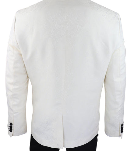 Mens Beige Tuxedo Blazer Waistcoat Brocade Ivory Satin Paisley Dinner Jacket