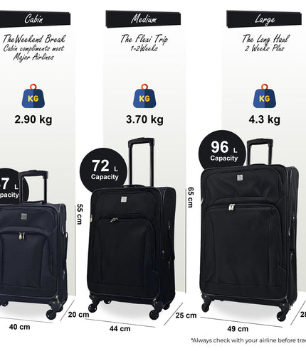 Corsham Set of 3 Soft Shell Suitcase in Black