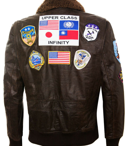 Mens A2 Top Gun Leather Bomber Jacket-Camborne - Brown