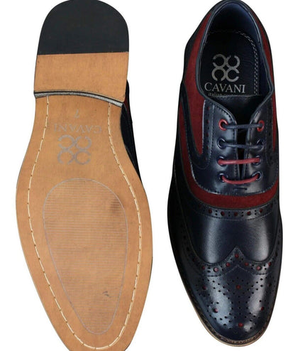 Mens Classic Burgundy Suede Oxford Brogue Shoes In Navy Leather