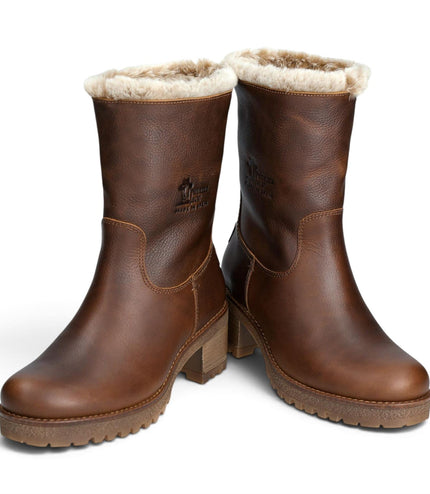 Panama Jack Women's Bark Brown Leather Waterproof Warm Heeled Boots - Piola B8