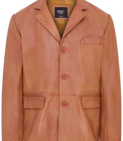 Mens Genuine Leather Blazer Soft Real Italian Tailored Vintage Jacket Coat - Tan