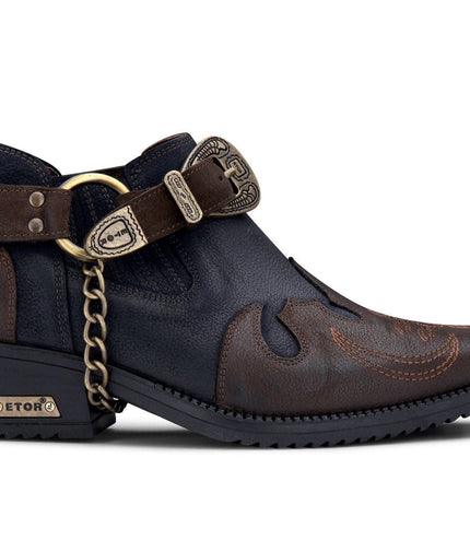 Men's Navy/Brown Leather Metal Chain Winklepicker Cowboy Boots