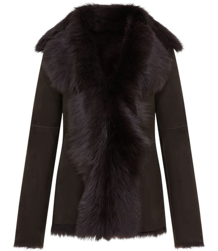Women's Brown Sheepskin Toscana Shearling Suede Leather Jacket - NoirÃ©